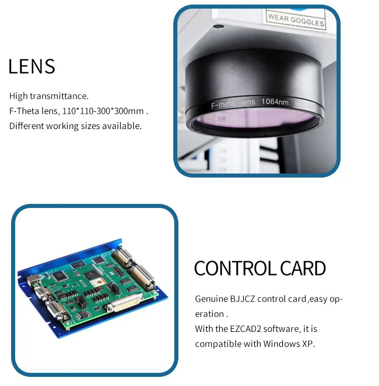Laser marker lens and control card 